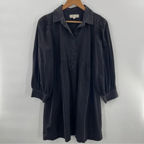 Madewell Denim Babydoll Button Front Shirtdress in Washed Black Size Medium Boho - Picture 2 of 12